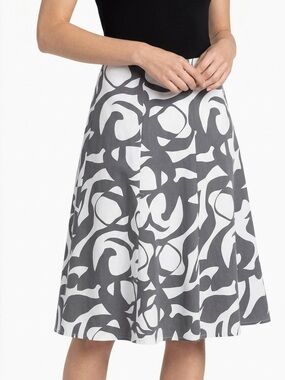 New World Woman Flared gray & white abstract pattern cotton mix skirt size large